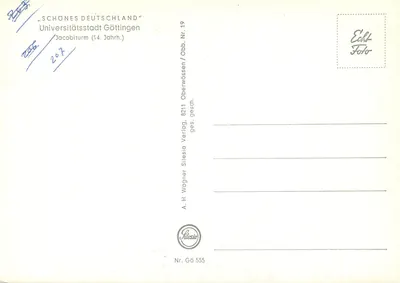 Jacobiturm — Göttingen — A. H. Wagner Silesia Verlag, Nr. Gö 555 — Achterkant