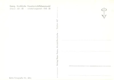 Église protestante de Freudenstadt — Schwarzwald — rétablie 1948-50 — Éditeur Peters, Malsch — Verso