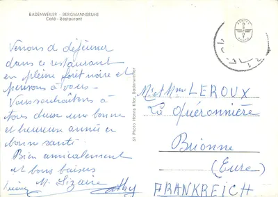 Badenweiler — Bergmannsruhe — Café - Restaurante — Verso