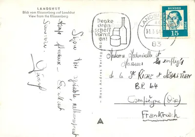 Landshut — Vista do Klausenberg — editor Andres Verlag — Verso
