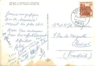 Godsheim — Widok ogólny, Gasthaus zum Bahnhof, Scharfrichterhaus, Gastraum — éditeur Artur Kraut, Bretten/Baden — Rewers