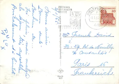 Bielefeld. Rathaus e Theater — Deutsches Spielkartenmuseum, Bielefeld — Verso