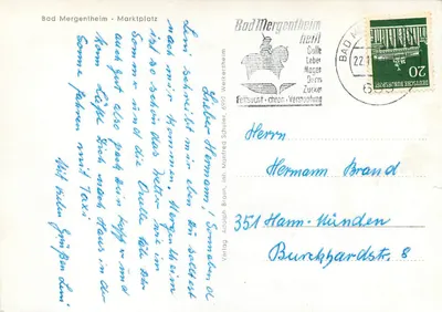 Bad Mergentheim - Marktplatz — editor Verlag Adolph Braun, 6992 Weikersheim — Verso