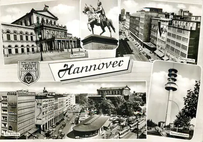 Hannover — Ópera, estátua do Landesvater, Georgstraße, Am Kröpcke, Torre de Comunicações — editor desconhecido, número de série não visível