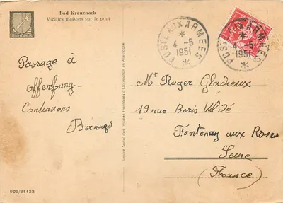 Bad Kreuznach — Velhas casas sobre o ponte — Serviço Social das Tropas Francesas de Ocupação na Alemanha — Verso