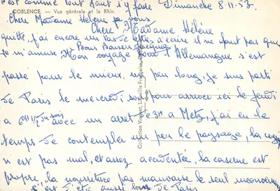 Koblenica — Ogólny widok i Rzeka Ren — Wydawnictwo Vingant, Francuska Książnica — Rewers