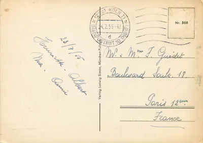Stolzenfels e Ehrenbreitstein — Saudações de Koblenz/Rhein — Verlag Ludwig Simon, Münden-Pulda — Verso