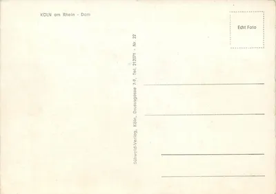 Cologne - Catedral — Sühwold-Verlag, Nr. 212071 — Verso