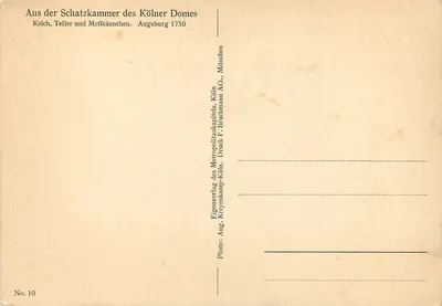 Serviço litúrgico — Kelch, Teller und Meßkännchen — Eigenverlag des Metropolitankapitels, Köln — Verso