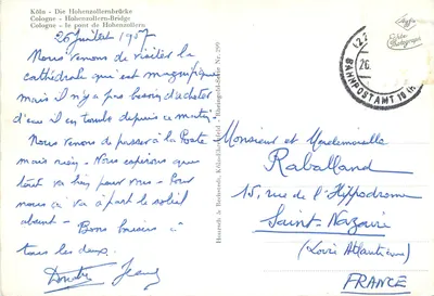 Cologne — Ponte de Hohenzollern — Catedral — Editor Haurisch & Bechstedt, série Nr. 299 — Verso