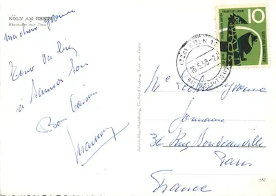 Cologne no rio Reno — margem do rio com a catedral — Bahnkohlenhandlung, Gerhard Ludwig, Colônia no rio Reno — Verso