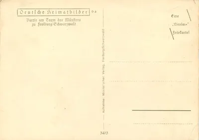 Parte do campanário do mosteiro de Freiburg/Schwarzwald — série Deutsche Heimatbilder 6a — editor Nicolai'scher Verlag — Verso