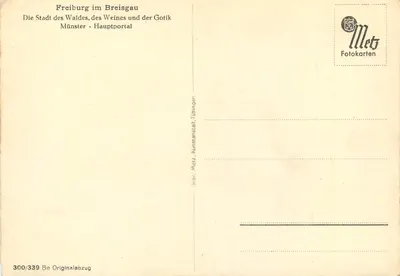 Freiburg im Breisgau — Katedra — Główne wejście — Mets Fotokarten, n° 300/339 — Rewers