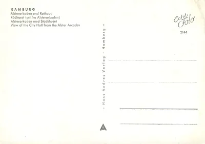 Hamburg — widok Rathaus z Alsterarkaden — Hans Andres Verlag, nr 2144 — Rewers