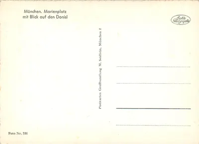Monachium. Marienplatz — widok na wieże kościoła na Marienplatz — Echle Photographie, nr 336 — Rewers
