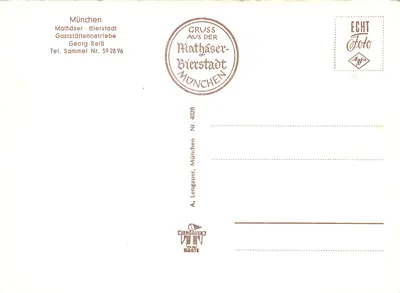 Mathäser-Bierstadt — München — éditeur A. Lengauer, n° 4028 — Verso