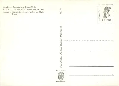 Monachium — Ratusz i Katedra Najświętszej Panny Maryi — Photo-Verlag Huckauf, Monachium, Nr. 66 — Rewers