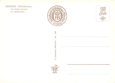 München, Hofbräuhaus am Platzl — widok zabytkowego budynku — A. Lengauer, Nr. 229 — Rewers