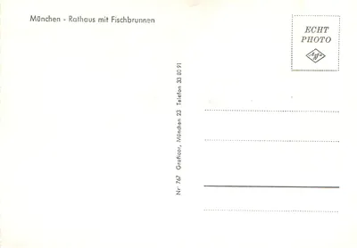 Munich - Ratusz z fontanną rybną — ECHT PHOTO, Nr. 767 — Rewers