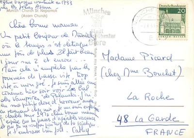 Munique, St. Nepomuk (Asamkirche) — interior e fachada barroca — orig. u. Verlag, Munique, N°146 — Verso