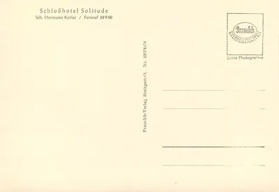 Castelo da Solitude — vista geral — Franckh Bildpostkarten, n° 22074/74 — Verso