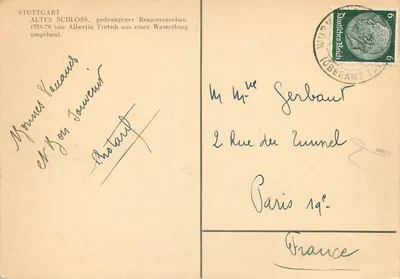 Stuttgart - Stare Pałac — renesansowy budynek przebudowany przez Albertina Tretsch — wydawca nie widoczny — Rewers