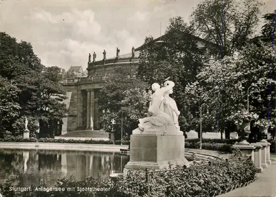 Stuttgart. Lago Anlagensee com Teatro Estatal — Frankh-Verlag, Stuttgart-O, n° 20462