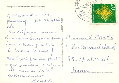 Stuttgart, Schillerdenkmal und Stiftiskirche — Frankh-Ansichtskarten, Nr. 31167-70584 — Verso