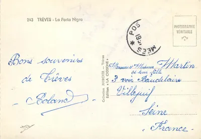 A Porta Nigra — Trèves — Edição La Cigogne — Verso
