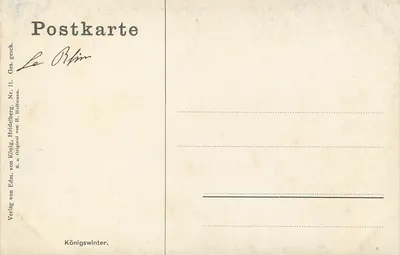 Widok Königswinter — rzeka i zamek na wzgórzu — H. Hoffmann, n° 11 — Rewers