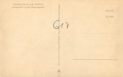 Hotel Lindenwirt — Rudesheim am Rhein — editor Hans Andres Verlag, n° 7760 — Verso
