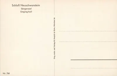 Schloss Neuschwanstein — Sängersaal (Sala de Canto) — Verlag M. Herpich & Sohn, München, Nr. 766 — Verso