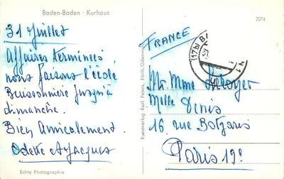 Baden-Baden — Kurhaus — fotografie — Kunstverlag Karl Peters, Fürth/Odenwald, nr 2074 — Rewers