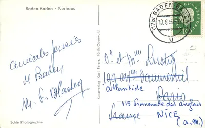 Baden-Baden · Kurhaus — Echte Photographie — Kunstverlag Karl Peters, Fürth/Odenwald — Rewers