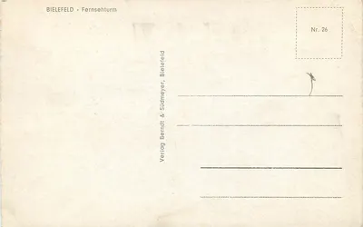Bielefeld - Torre de Televisão — Torre de Televisão — editor Verlag Berndt & Südmeyer, Bielefeld, n° 26 — Verso