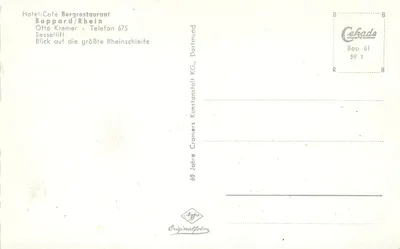 Boppard am Rhein — vista panorâmica e turística — Cramer's Kunstanstalt KG — Verso