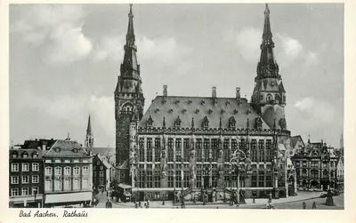 Bad Aachen. Rathaus — vista do Rathaus com suas duas torres — editor Cekade, série Aa 200 52 1