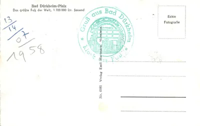 O maior barril do mundo — Bad Dürkheim — editor Emil Hartmann, n° 4181 — Verso