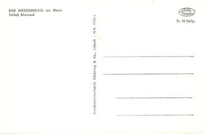 Bad Niederbreisig am Rhein — Schloss Rheineck — Anschichtskarte N.R. 1156-z — Verso
