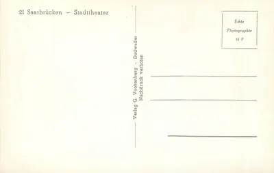 Saarbrücken — Stadttheater — Verlag G. Vockenberge - Dudweiler — Verso