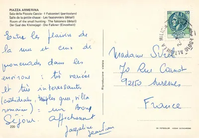 Piazza Armerina — Sala della piccola caccia — szczegół falconierów — reprodukcja zabroniona — Rewers