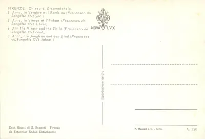 Święta Anna, Panna Maria i Dziecię — rzeźba Francesco da Sangallo — wydawca Giusti di S. Becocci, seria A. 520 — Rewers