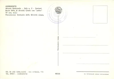 Bust divinity Cloria — V wiek p.n.e. — Wyd. Di Leo Gerlando, Agrigento — Rewers