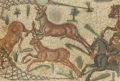 Caça a cavalo — detalhe de mosaico pavimental — Edições Beatrice d'Este, n° 1045
