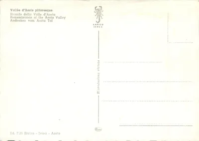 Lembrança Valdostana — Colagem de locais valdostanos — Ed. F.lli Enrico - Ivrea — Verso