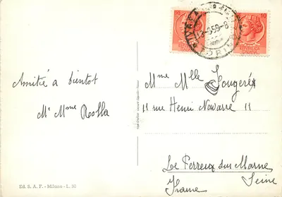 Souvenir d'Italie — Multiview kartka pocztowa — Wyd. S.A.F. - Milano - L. 30 — Rewers