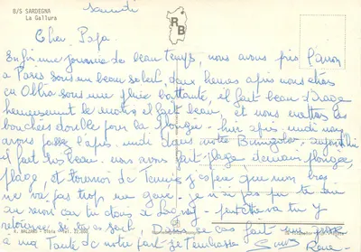 Carta postal da região de Olbia na Sardenha — editor R. Balzando, n° 8/S — Verso