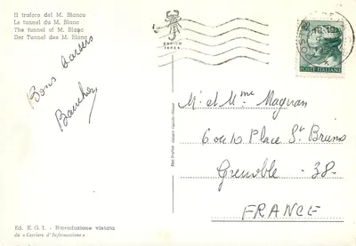 Vue das Alpes - Tunel do M. Bianco — Ed. E.G.I. - Reprodução proibida por « Corriere d'Informazione » — Verso