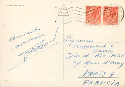 Riviera Adriatyczna — Karta turystyczna pocztowa — Riviera Adriatica R.A. 5 — Rewers
