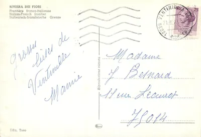 Granica włosko-francuska — Ventimiglia — Ediz. Toso — Rewers